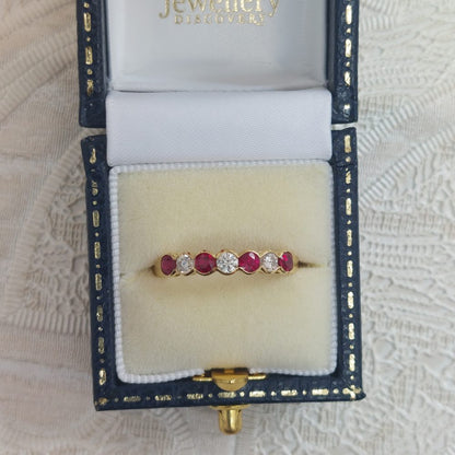 Seven Stone Ruby and Diamond Half Eternity Band Ring