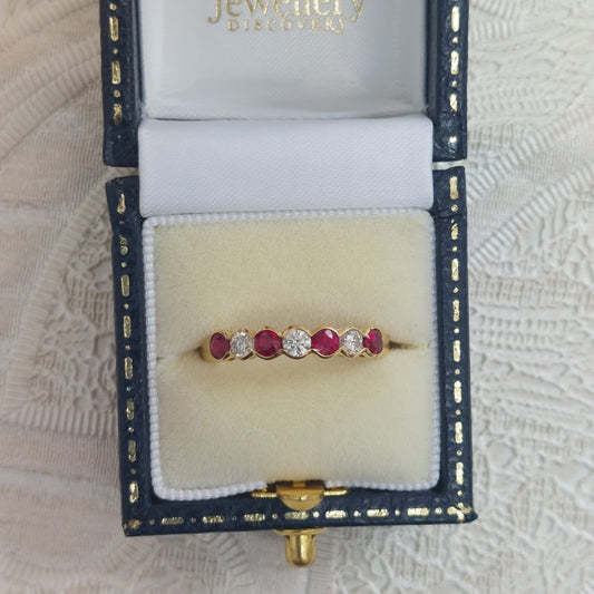Seven Stone Ruby and Diamond Half Eternity Band Ring