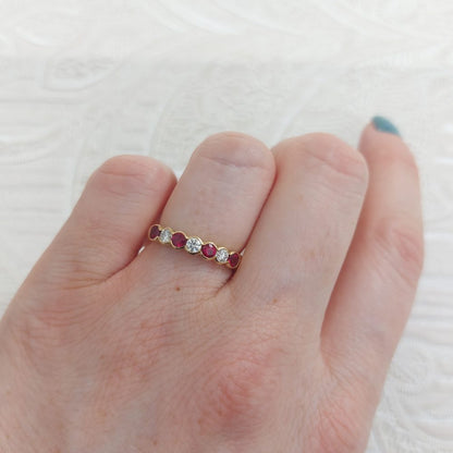 Seven Stone Ruby and Diamond Half Eternity Band Ring