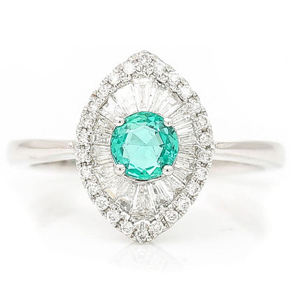 0.51ct Emerald and Diamond Navette Cluster Engagement Ring