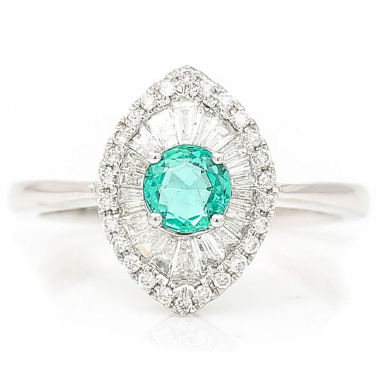 0.51ct Emerald and Diamond Navette Cluster Engagement Ring