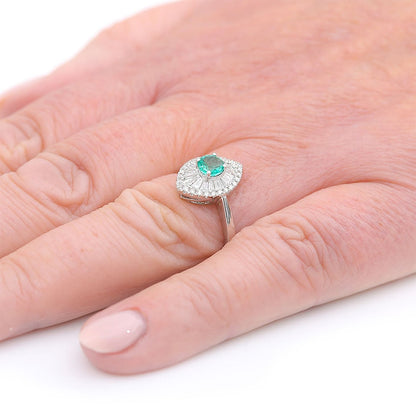 0.51ct Emerald and Diamond Navette Cluster Engagement Ring