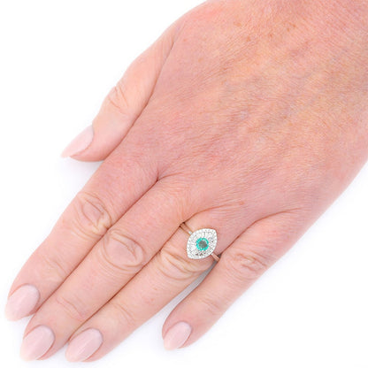 0.51ct Emerald and Diamond Navette Cluster Engagement Ring