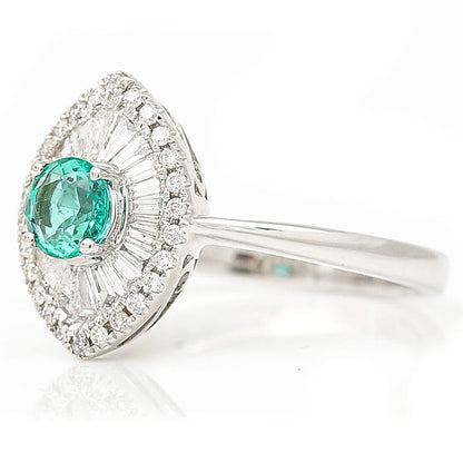 0.51ct Emerald and Diamond Navette Cluster Engagement Ring