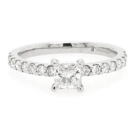 0.51ct Princess Cut Diamond Solitaire Engagement Ring with Diamond Set Shoulders in Platinum