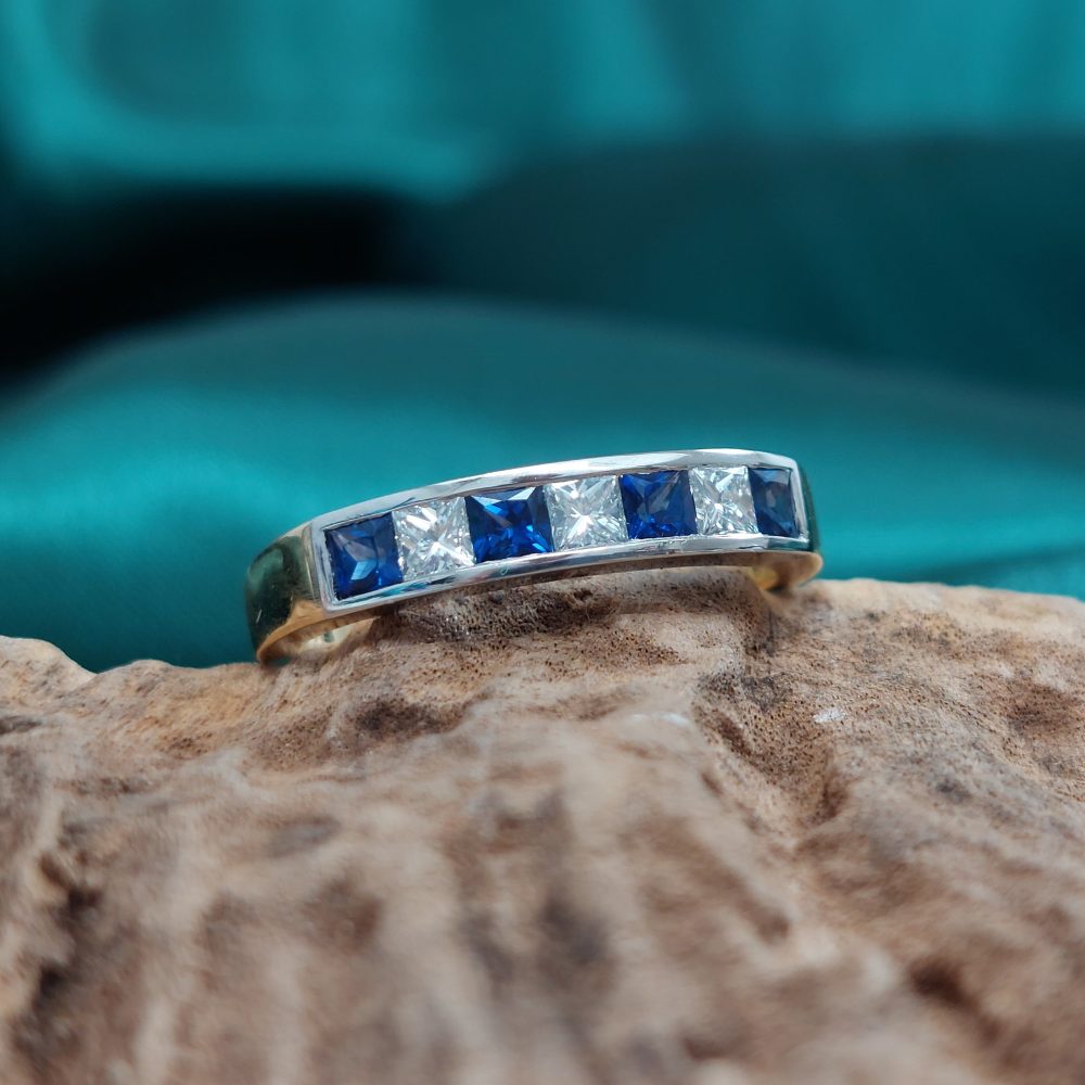 Square Sapphire and Diamond Half Eternity channel