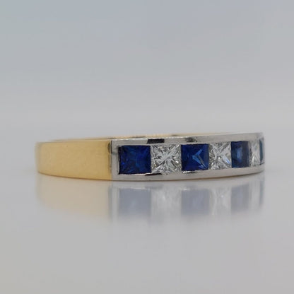 Square Sapphire and Diamond Half Eternity