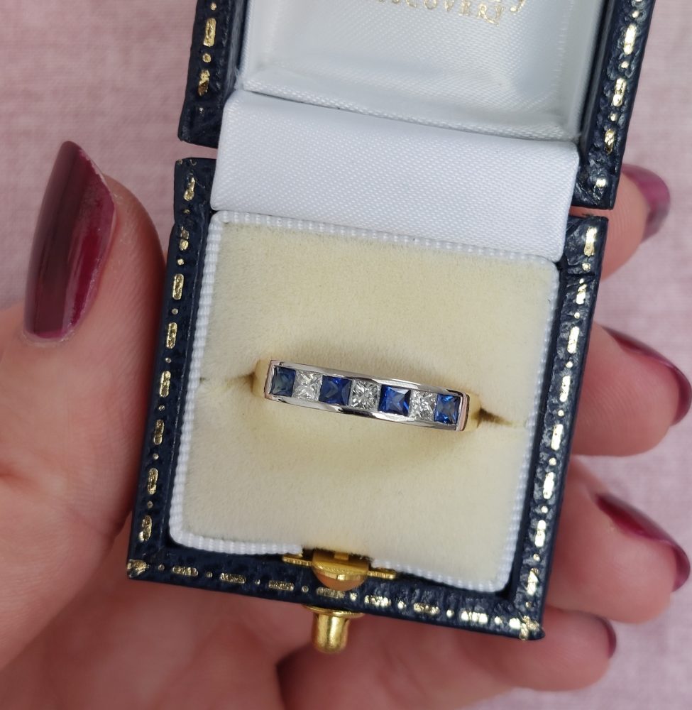 Seven Stone Sapphire and Diamond Half Eternity Ring