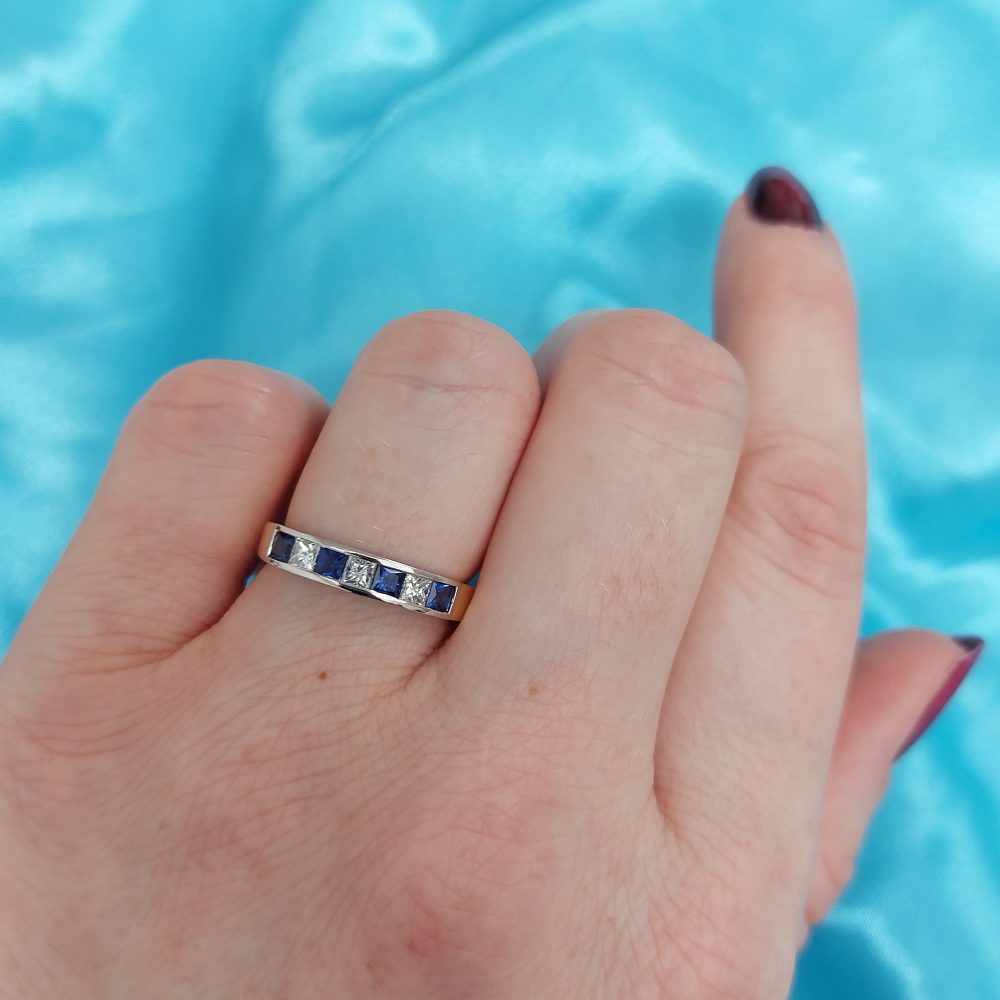 Seven Stone Sapphire and Diamond Half Eternity Ring