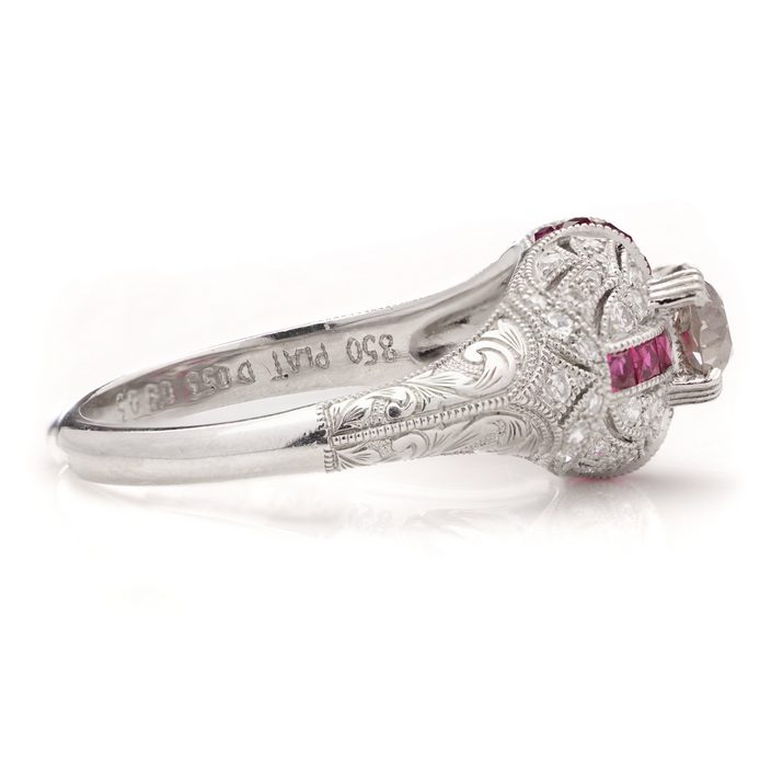 0.53ct Old European Cut Diamond and Ruby Cluster Ring