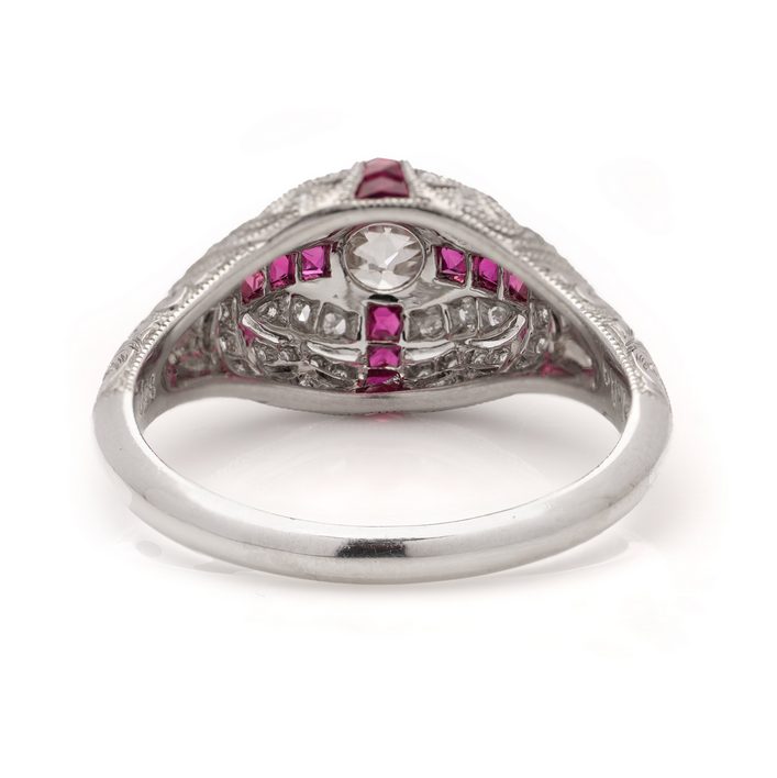 0.53ct Old European Cut Diamond and Ruby Cluster Ring