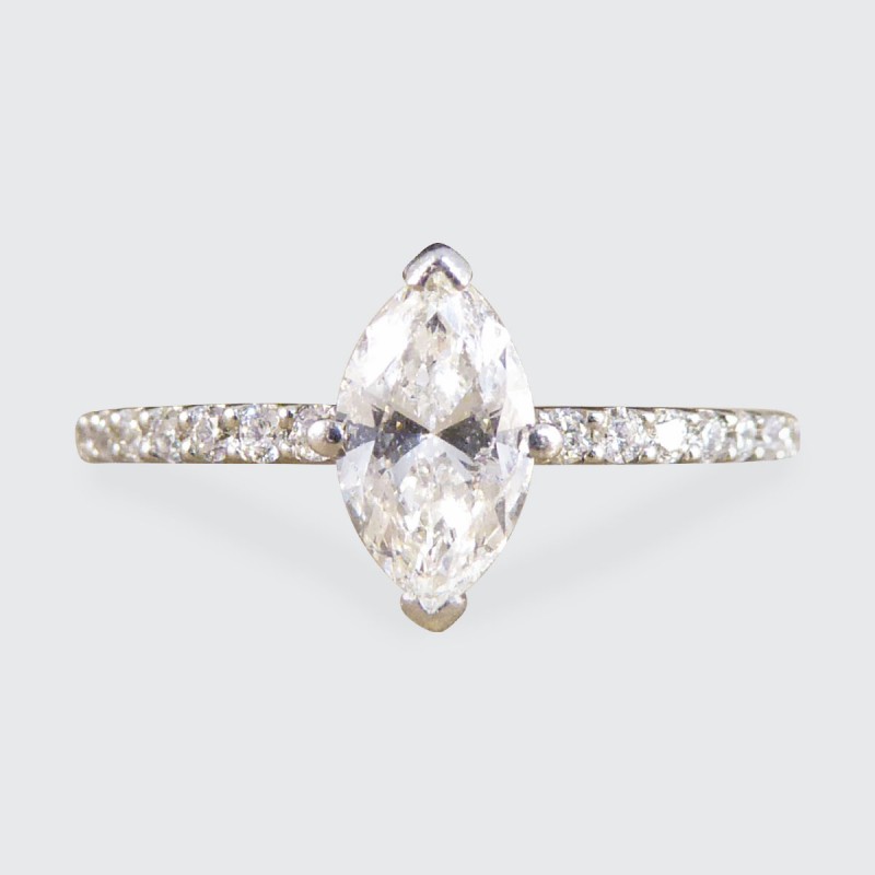 0.55ct Marquise Cut Diamond Solitaire Ring with Diamond Shoulders
