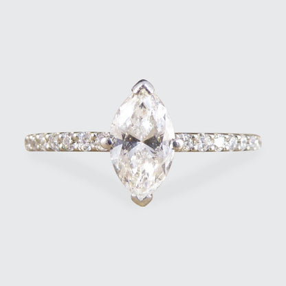 0.55ct Marquise Cut Diamond Solitaire Ring with Diamond Shoulders