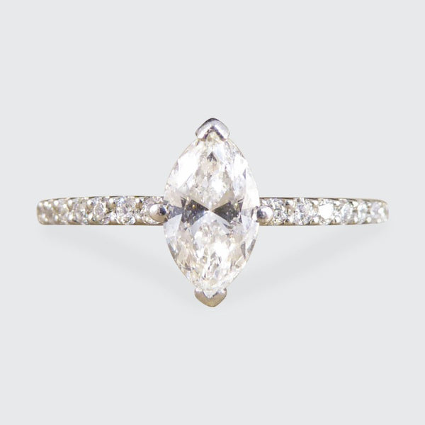 0.55ct Marquise Cut Diamond Solitaire Ring with Diamond Shoulders