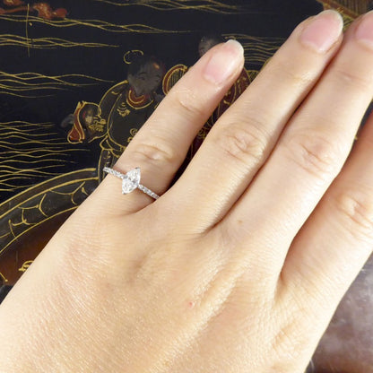 0.55ct Marquise Cut Diamond Solitaire Ring with Diamond Shoulders