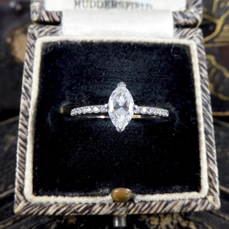 0.55ct Marquise Cut Diamond Solitaire Ring with Diamond Shoulders