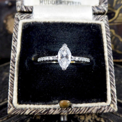 0.55ct Marquise Cut Diamond Solitaire Ring with Diamond Shoulders