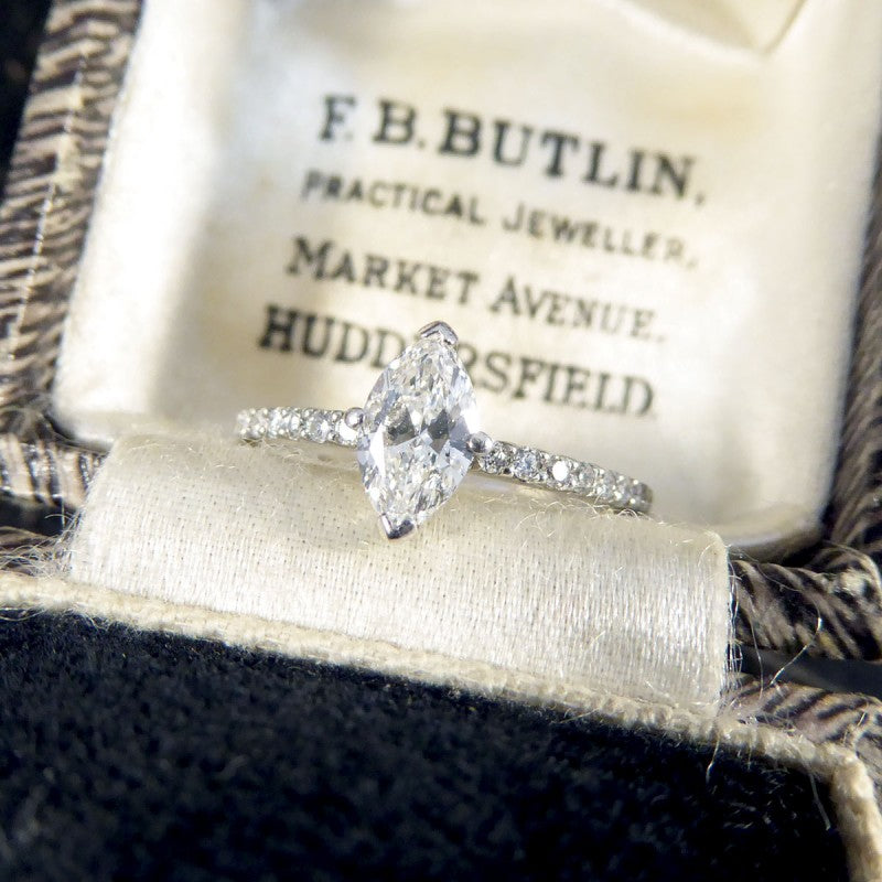 0.55ct Marquise Cut Diamond Solitaire Ring with Diamond Shoulders