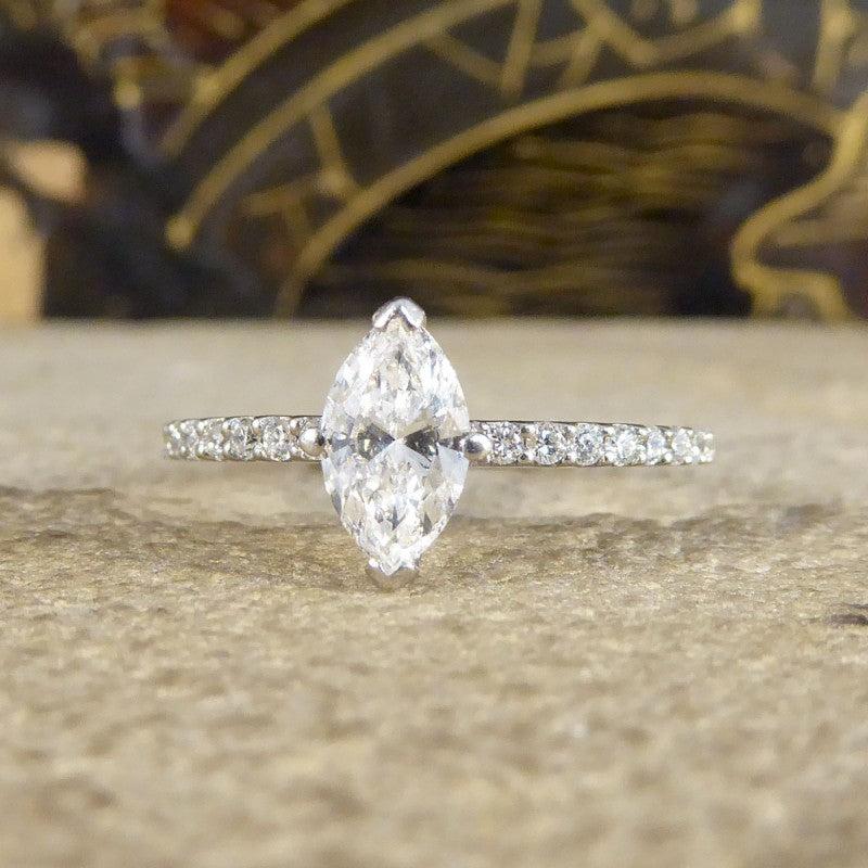 0.55ct Marquise Cut Diamond Solitaire Ring with Diamond Shoulders