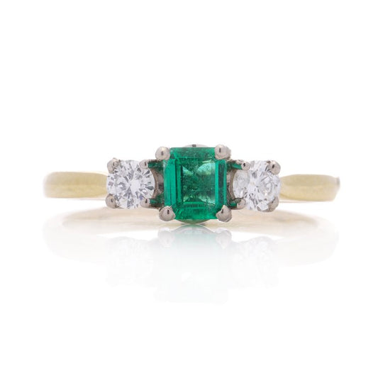 0.55ct Princess Cut Emerald and Diamond Trilogy Engagement Ring