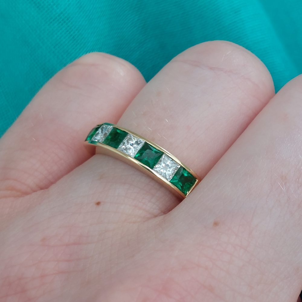 Seven Stone Emerald and Diamond Half Eternity Band Ring
