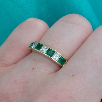 Seven Stone Emerald and Diamond Half Eternity Band Ring