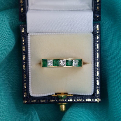 Seven Stone Emerald and Diamond Half Eternity Band Ring