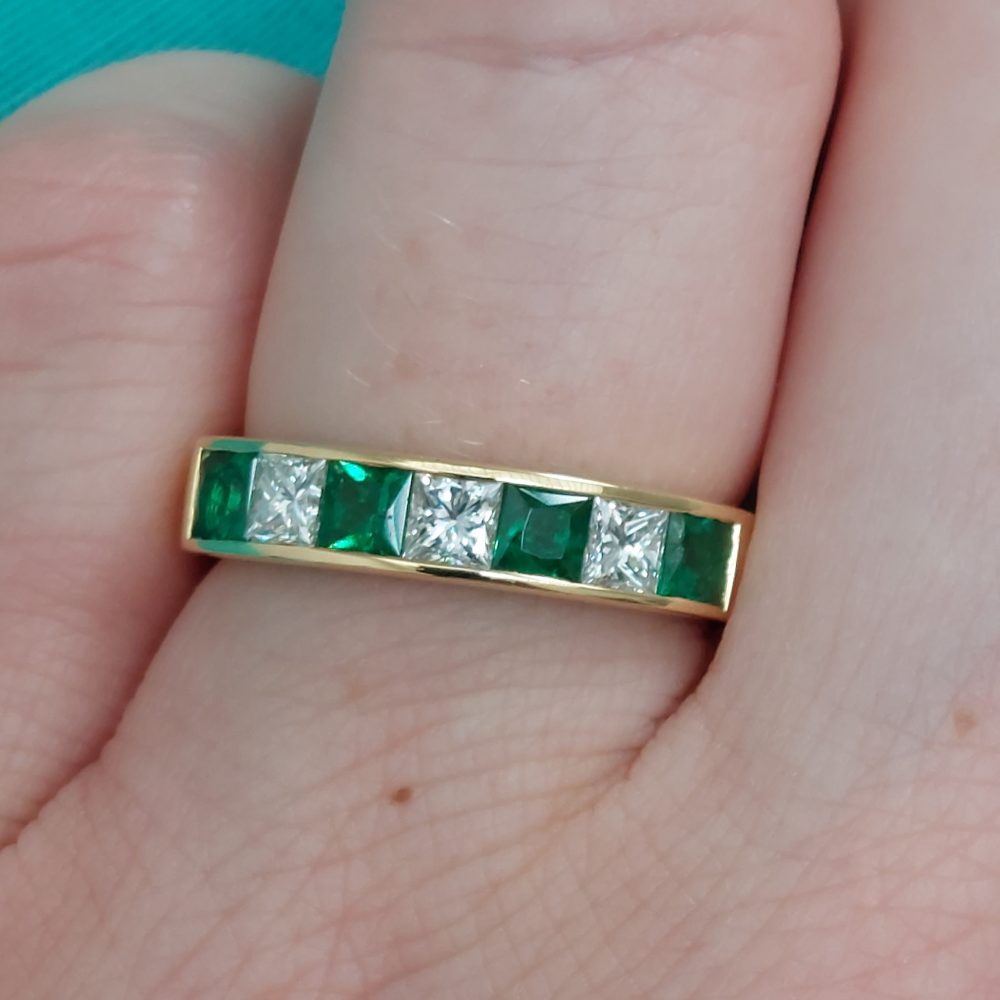 Seven Stone Emerald and Diamond Half Eternity Band Ring