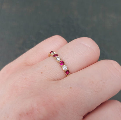 Eleven Stone Ruby and Diamond Millegrain Set Eternity Ring