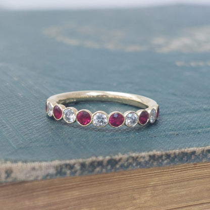 Eleven Stone Ruby and Diamond Millegrain Set Eternity Ring