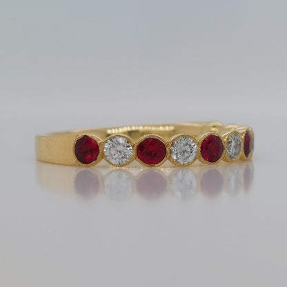 Eleven Stone Ruby and Diamond Millegrain Set Eternity Ring