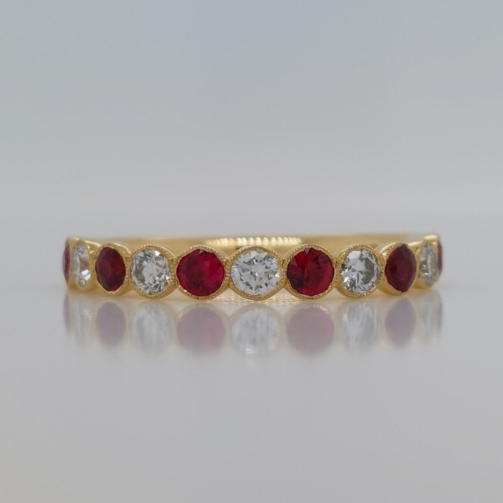 Eleven Stone Ruby and Diamond Millegrain Set Eternity Ring