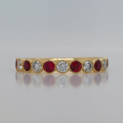 Eleven Stone Ruby and Diamond Millegrain Set Eternity Ring