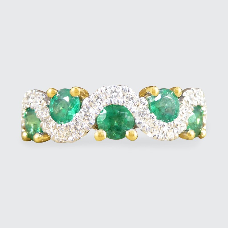 0.65ct Emerald and Diamond Lazy River Band Ring