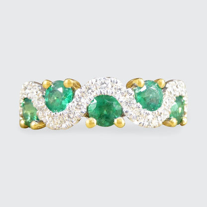 0.65ct Emerald and Diamond Lazy River Band Ring