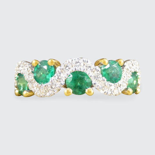 0.65ct Emerald and Diamond Lazy River Band Ring