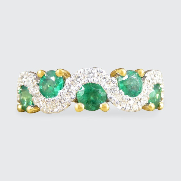 0.65ct Emerald and Diamond Lazy River Band Ring