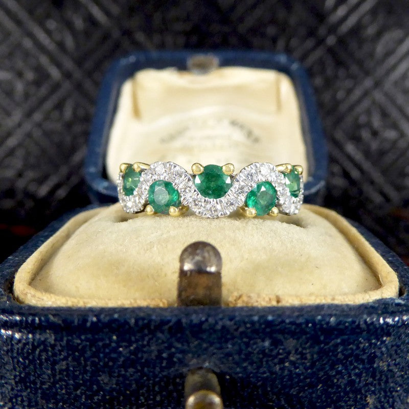 0.65ct Emerald and Diamond Lazy River Band Ring