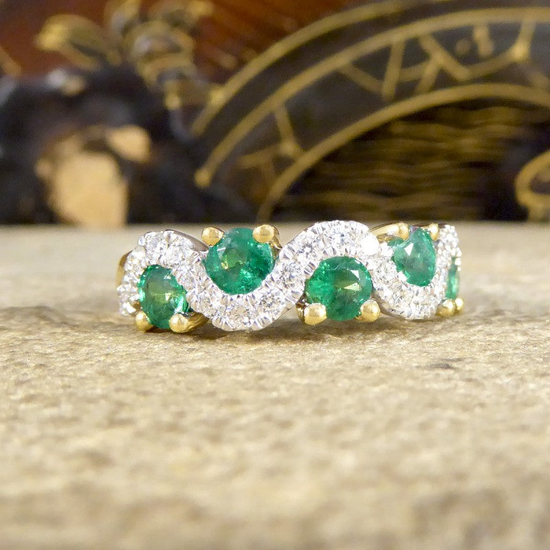 0.65ct Emerald and Diamond Lazy River Band Ring