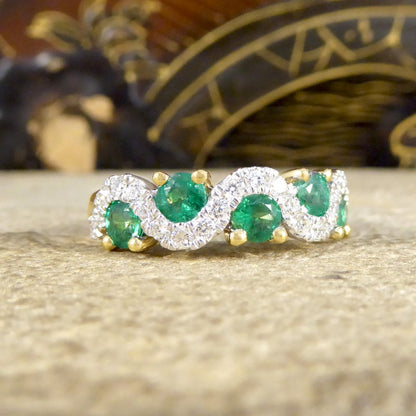 0.65ct Emerald and Diamond Lazy River Band Ring