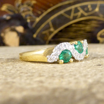 0.65ct Emerald and Diamond Lazy River Band Ring