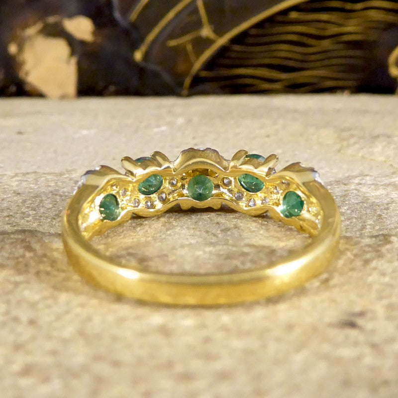 0.65ct Emerald and Diamond Lazy River Band Ring