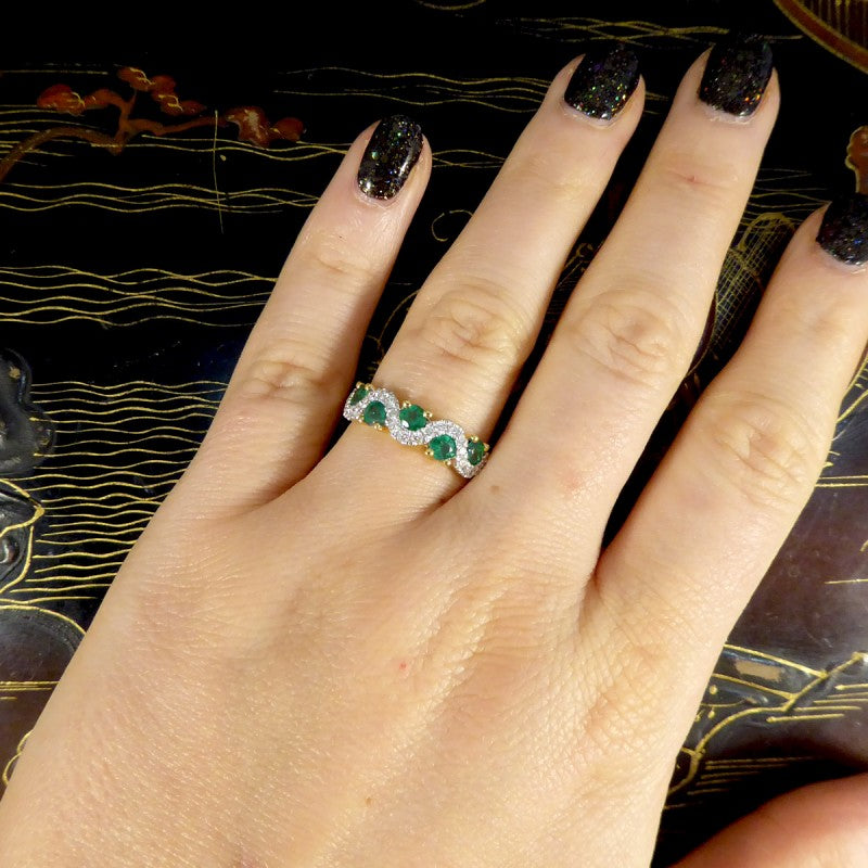 0.65ct Emerald and Diamond Lazy River Band Ring