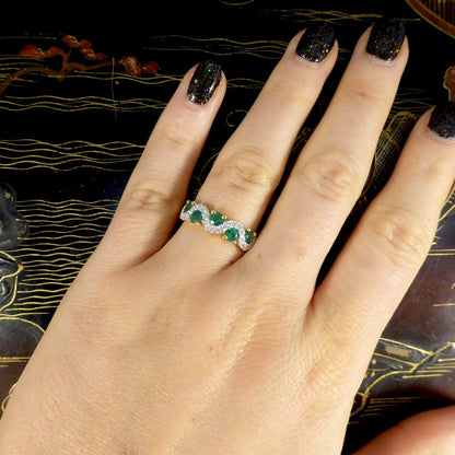 0.65ct Emerald and Diamond Lazy River Band Ring
