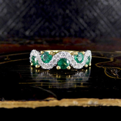 0.65ct Emerald and Diamond Lazy River Band Ring