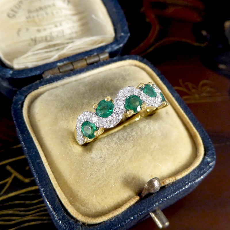 0.65ct Emerald and Diamond Lazy River Band Ring