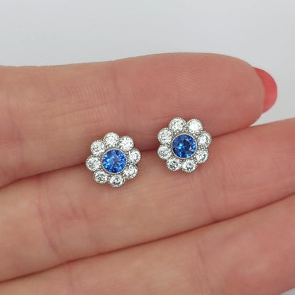 0.65ct Sapphire and Diamond Daisy Cluster Earrings