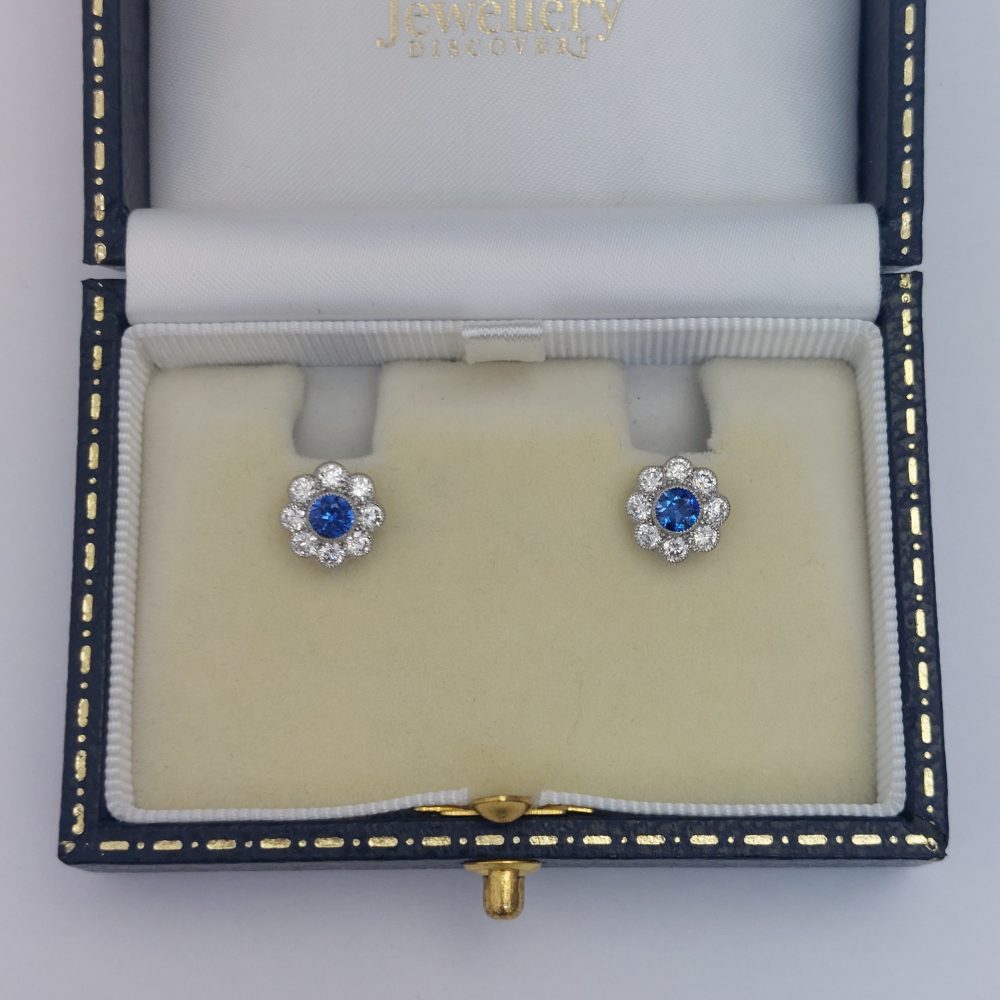 0.65ct Sapphire and Diamond Daisy Cluster Earrings