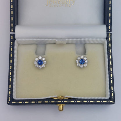 0.65ct Sapphire and Diamond Daisy Cluster Earrings