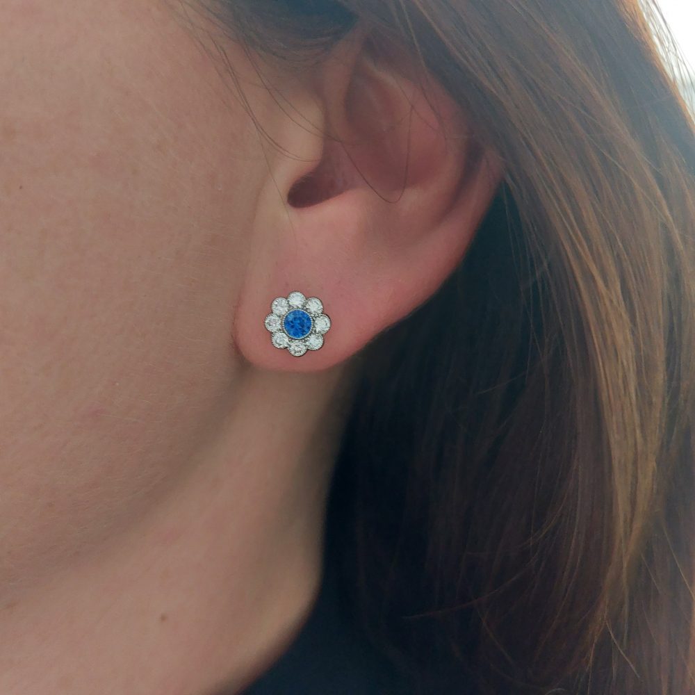 Sapphire and Diamond Daisy Cluster Earrings